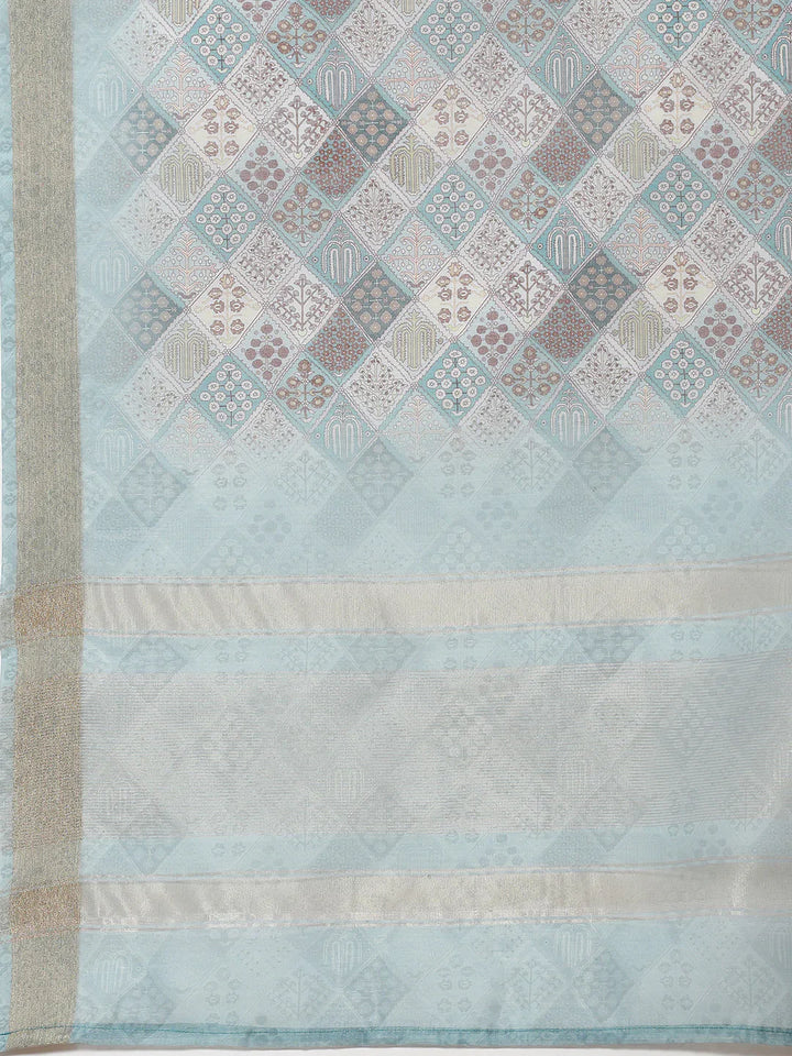 Neck Embroidered Chanderi Unstitched Suit Piece With Dupatta