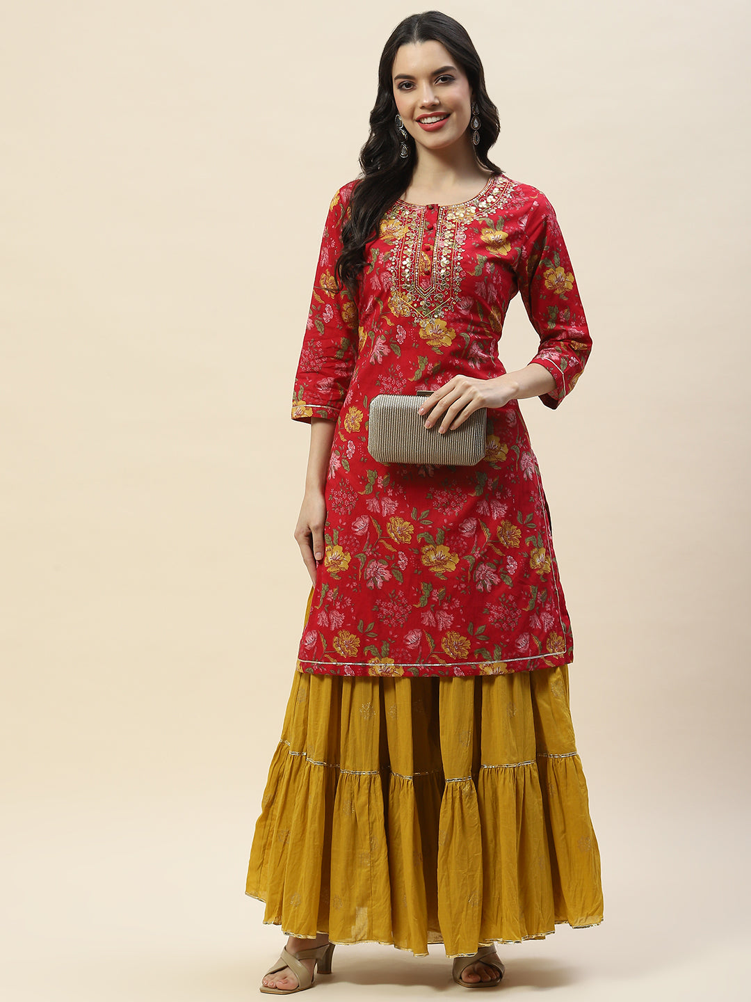 Printed Cotton Kurta With Sharara