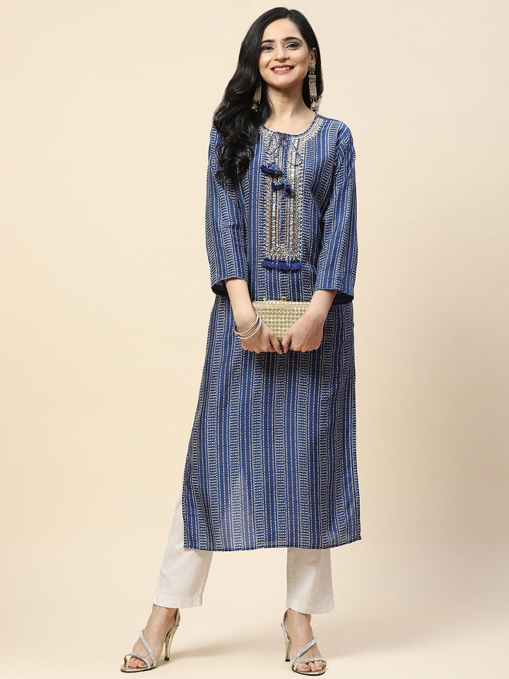 Printed With Yoke Embroidered Muslin Kurta