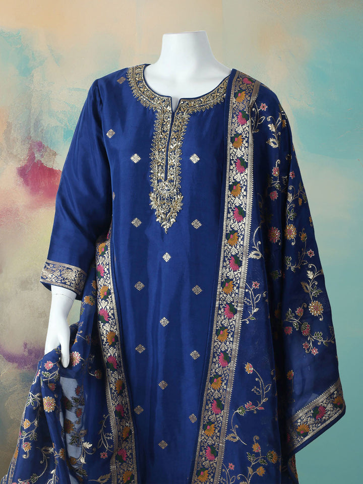 Embroidered Cotton Blend Stitched Kurta With Pant &amp; Dupatta