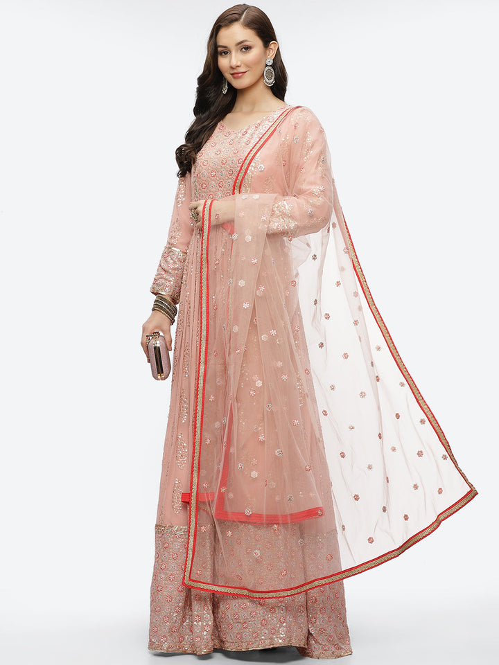 Resham Sequin Booti Georgette Anarkali Kurta With Churidar &amp; Dupatta