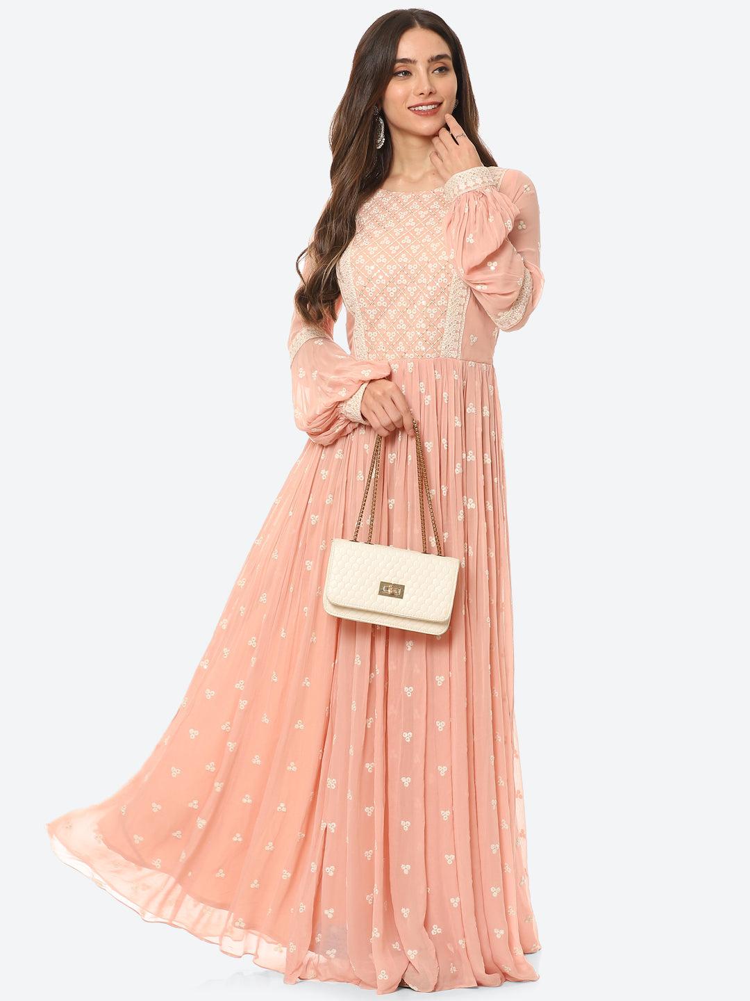 Resham Booti Georgette Gown Dress