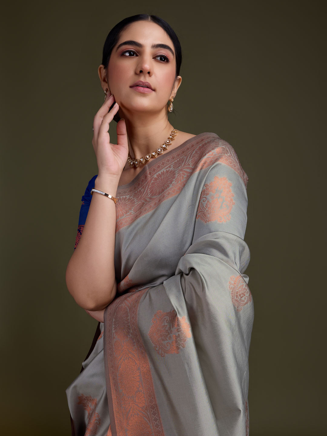 Zari Border Booti Art Silk Woven Saree
