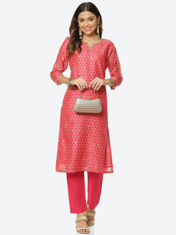Gota Work Printed Chanderi Kurta With Pant