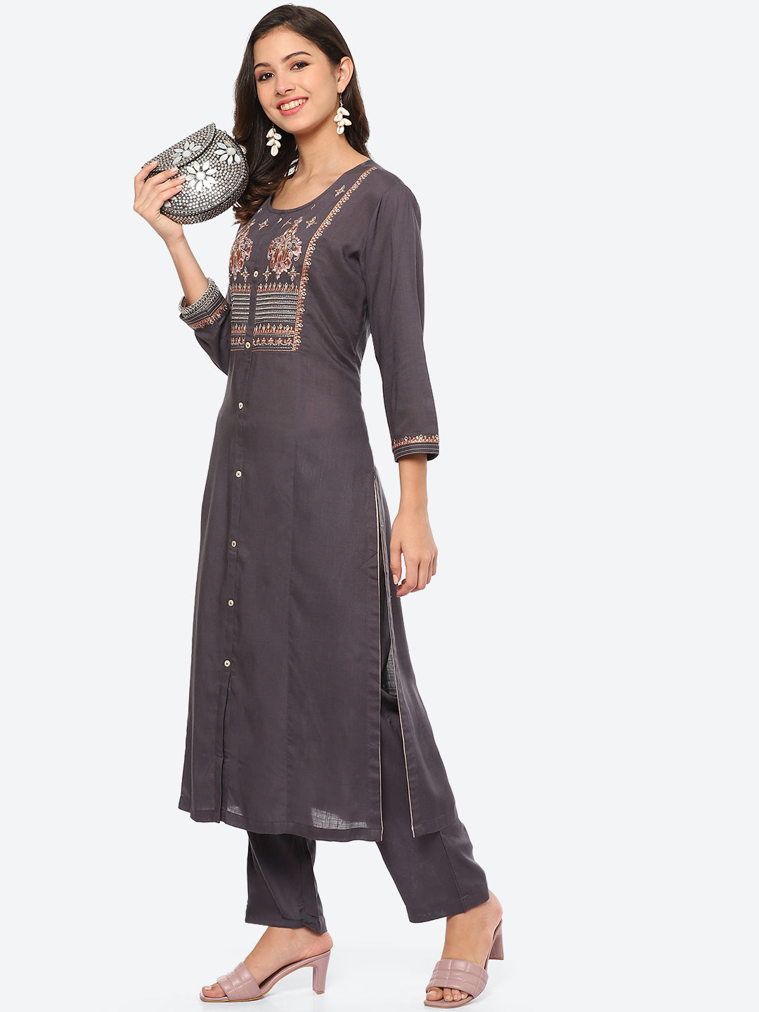 Resham Work Cotton Kurta With Pant