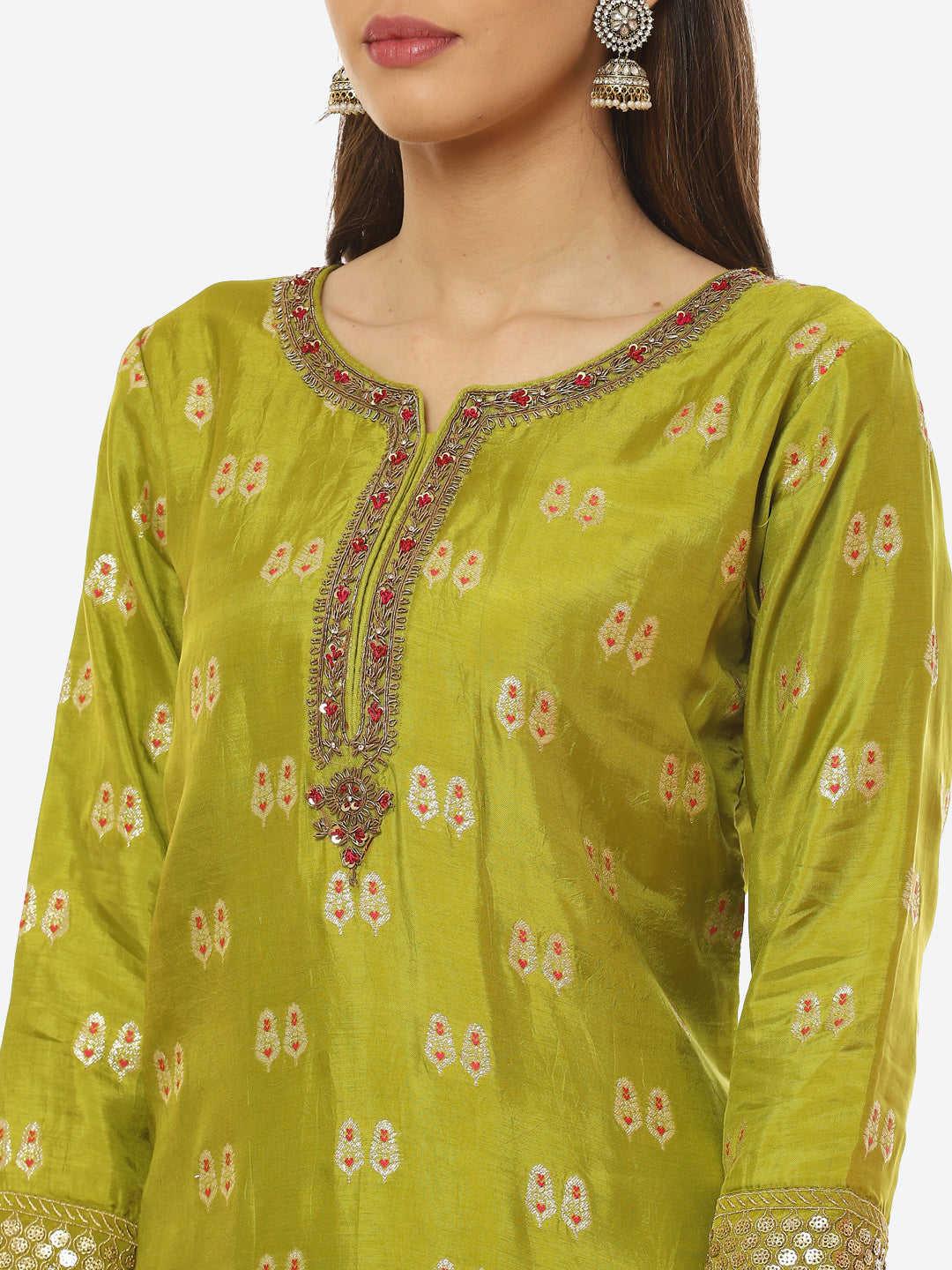Zari Booti Neck Zari Embroidered Handloom Kurta With Garara &amp; Dupatta