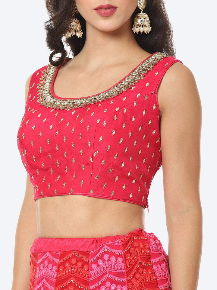 Embroidered Jaal Work Gerorgette Choli With Lehenga &amp; Net Dupatta