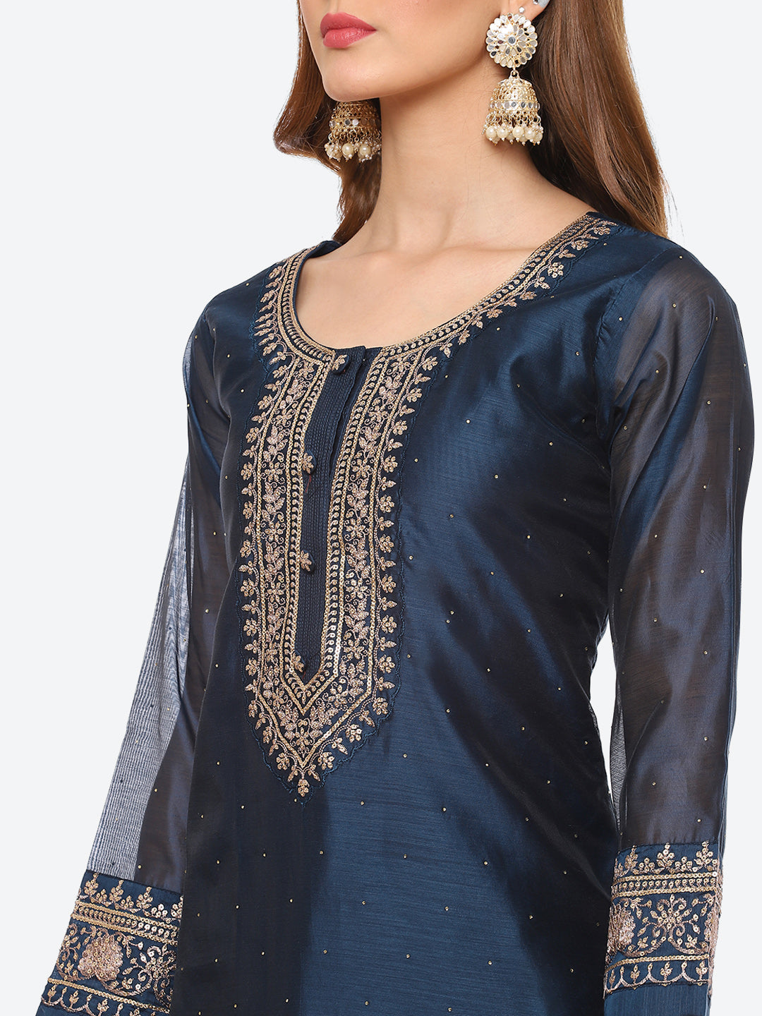 Zari Ghera Chanderi Kurta With Pant &amp; Chanderi Dupatta