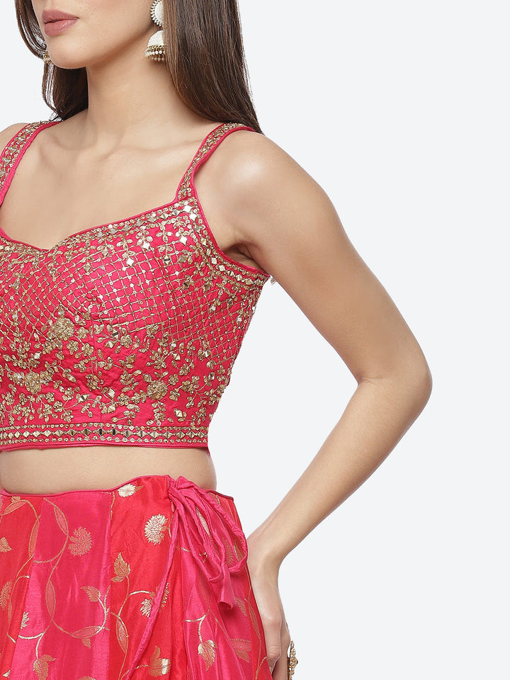 Banarasi Booti Art Handloom Choli With Lehenga &amp; Chiffon Dupatta