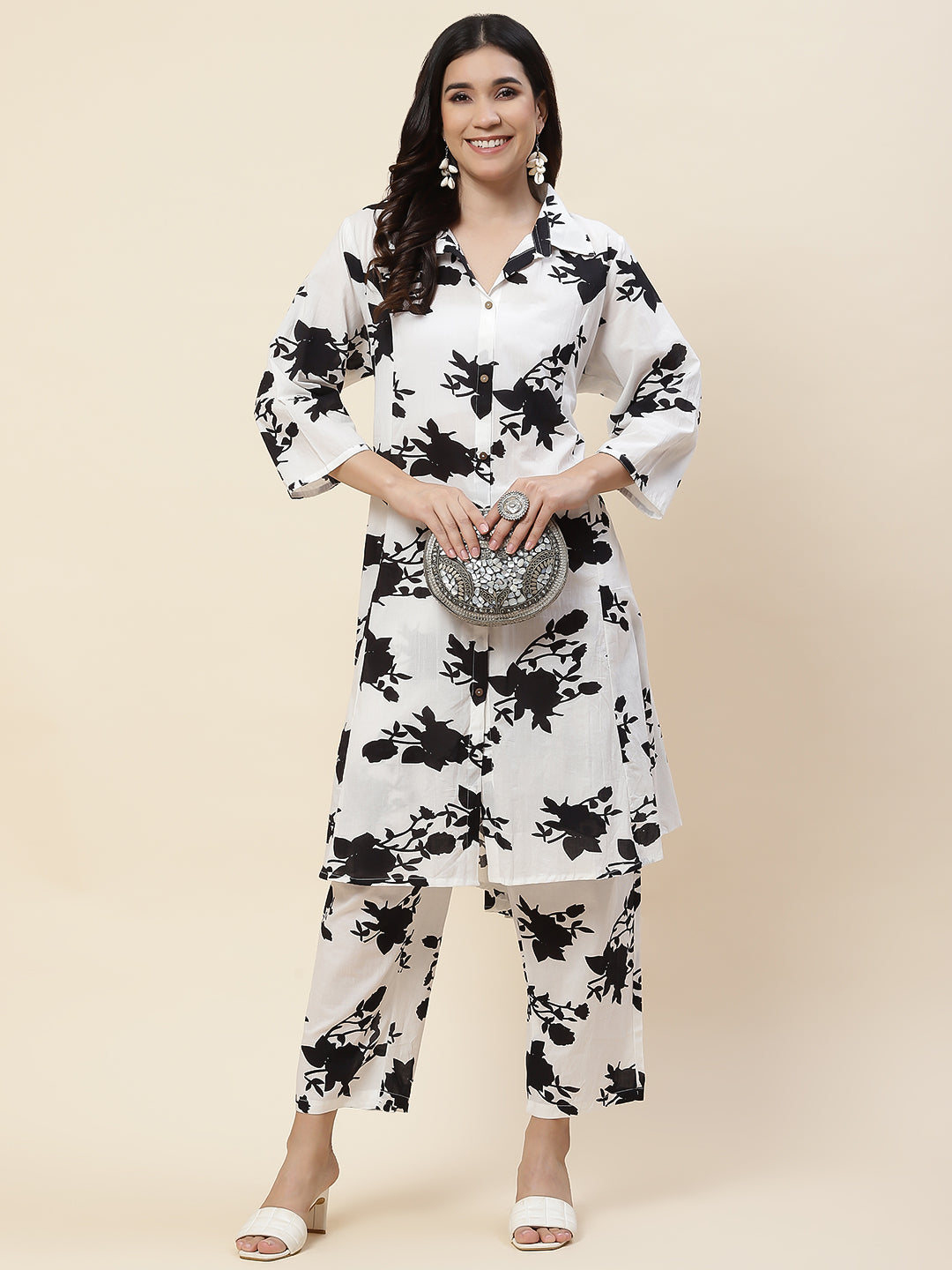 Floral Printed Cotton Kurta With Pants