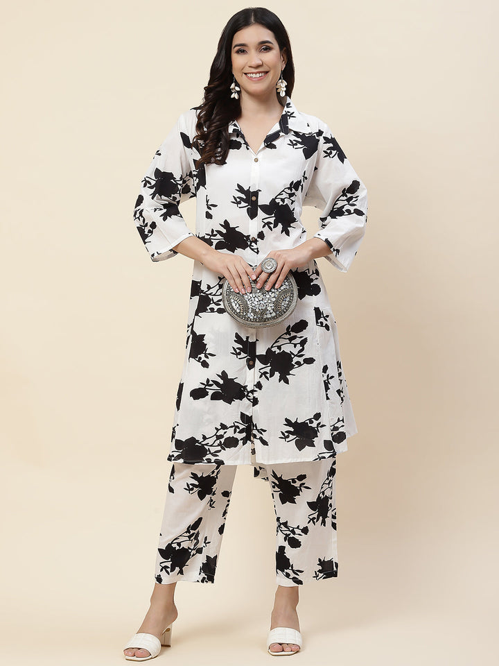 Floral Printed Cotton Kurta With Pants