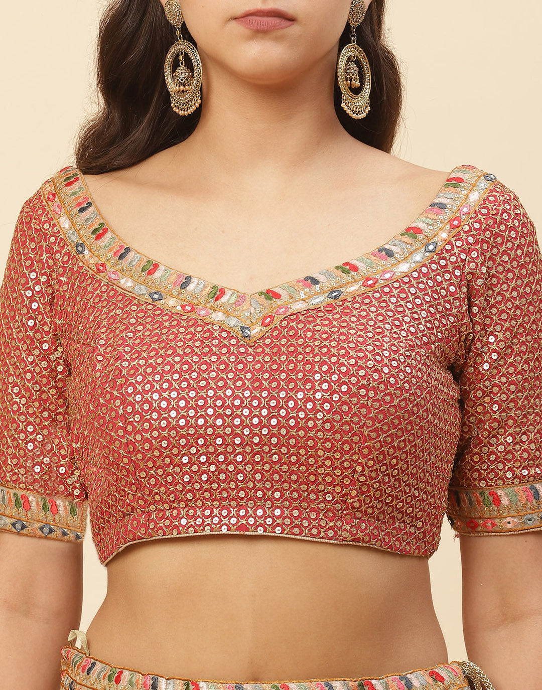Embroidered Georgette Lehenga With Choli And Dupatta
