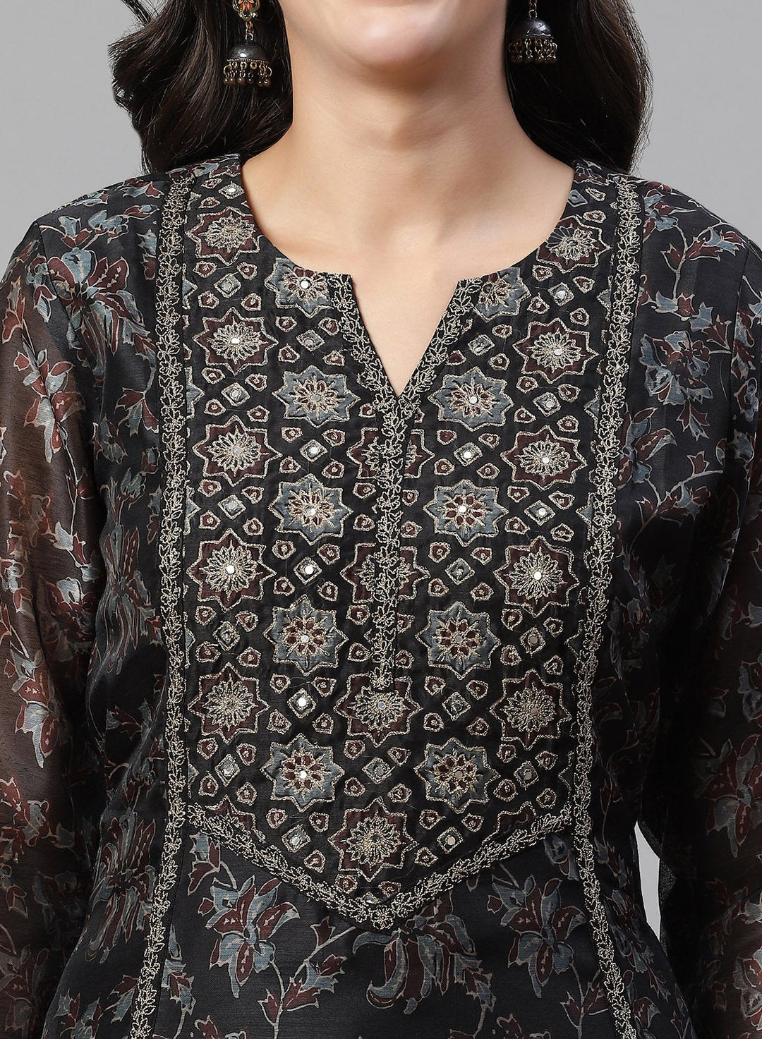 Printed Chanderi Anarkali Kurti With Pant