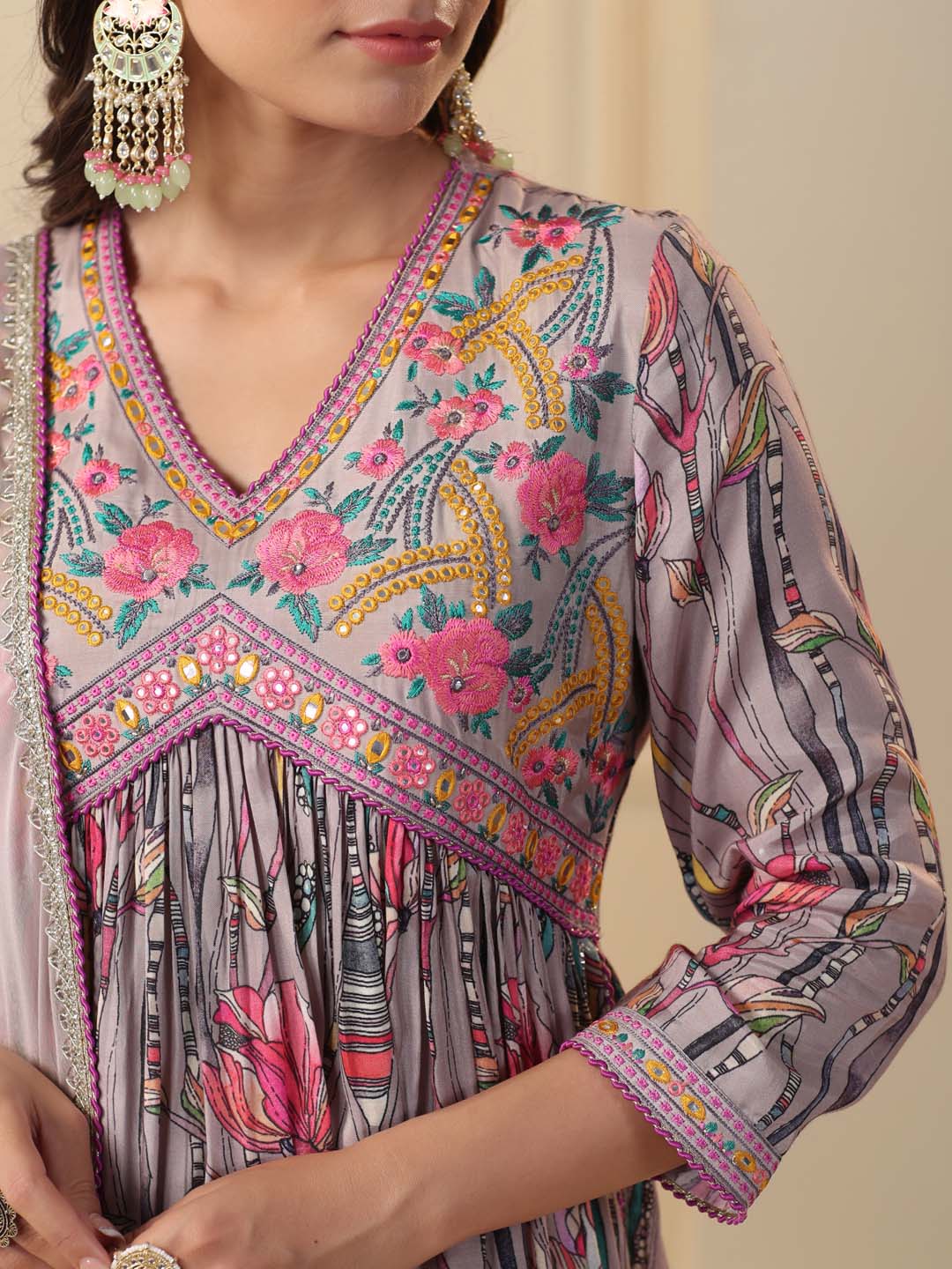 Printed Cotton Kurta With Pants &amp; Dupatta