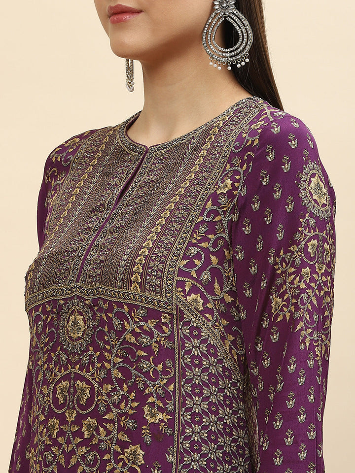 Floral Digital Printed Crepe Kurta With Palazzo &amp; Dupatta