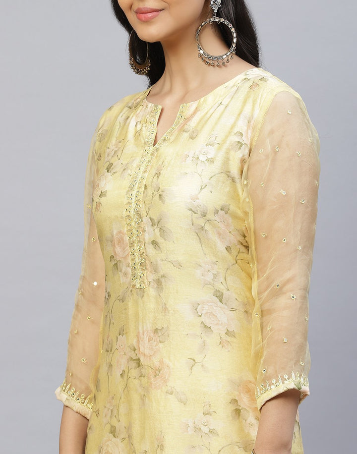 Chanderi Printed Kurti Palazzo Set