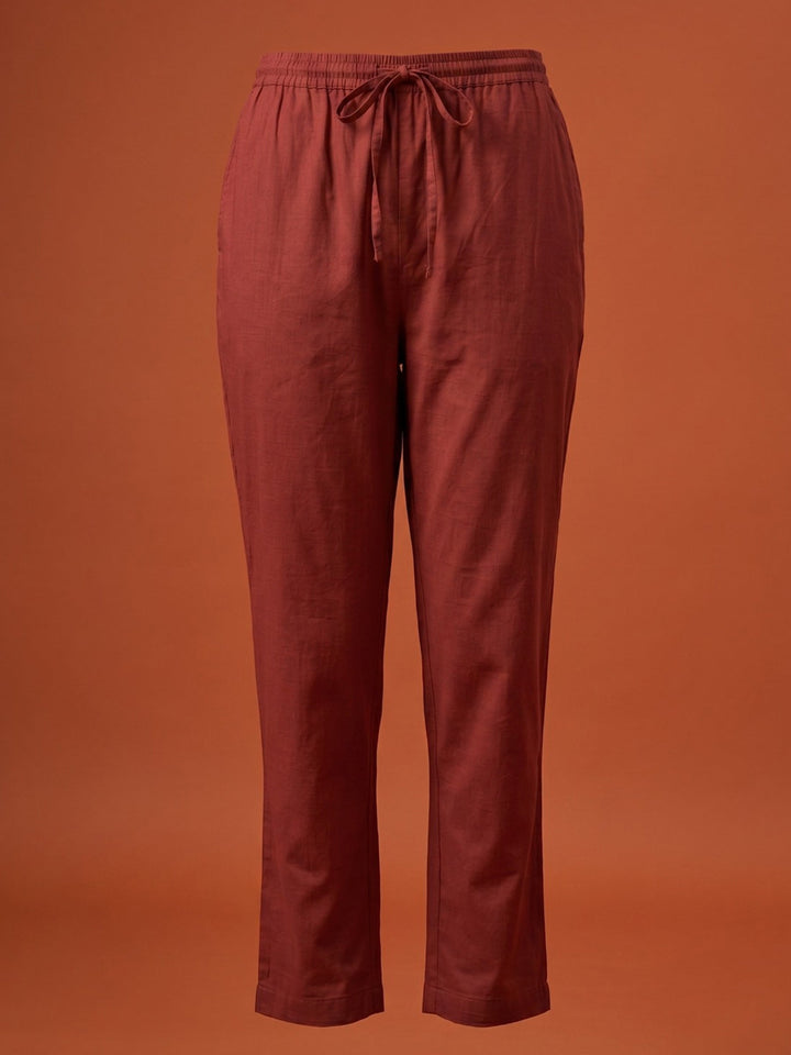 Maroon Embroidered Cotton Blend Straight Round Neck Suit Set