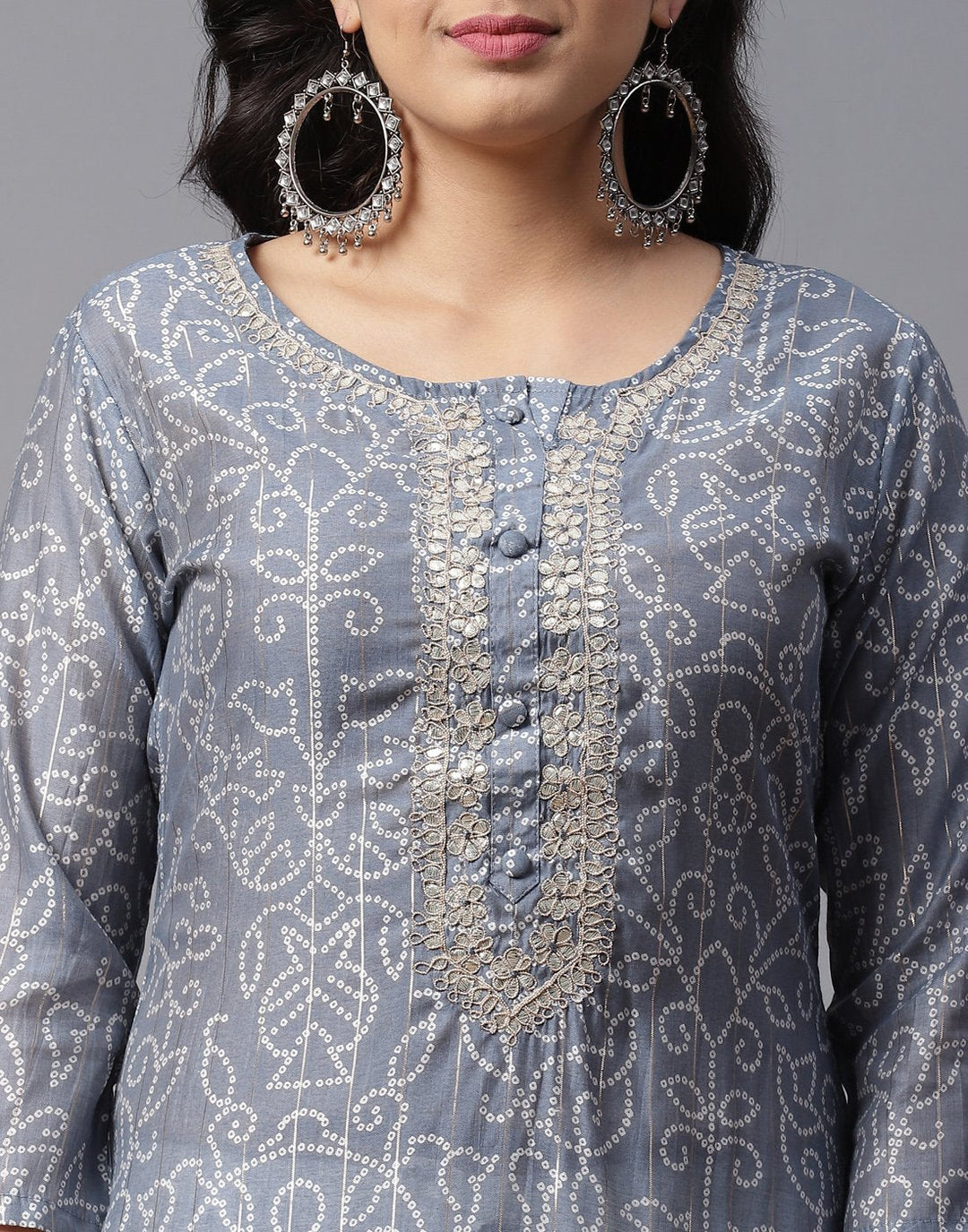 Bandhini Print Kurti Pant Set with Gota Patti Work
