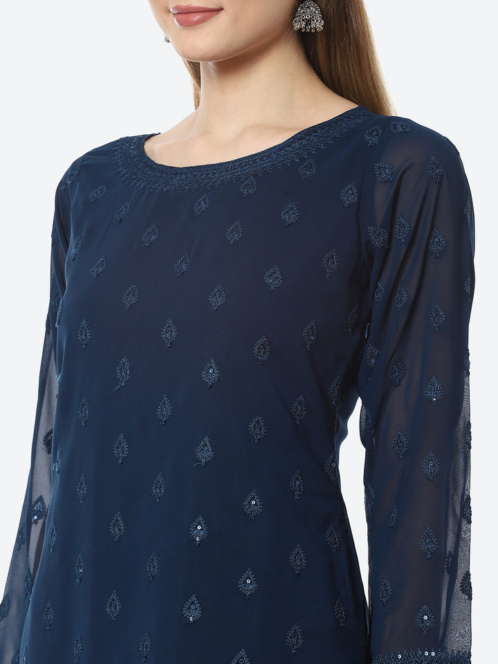 Resham Booti Georgette Kurta With Garara &amp; Georgette Dupatta