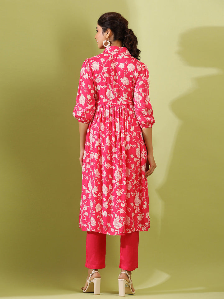 Floral Printed Muslin Kurta With Pants