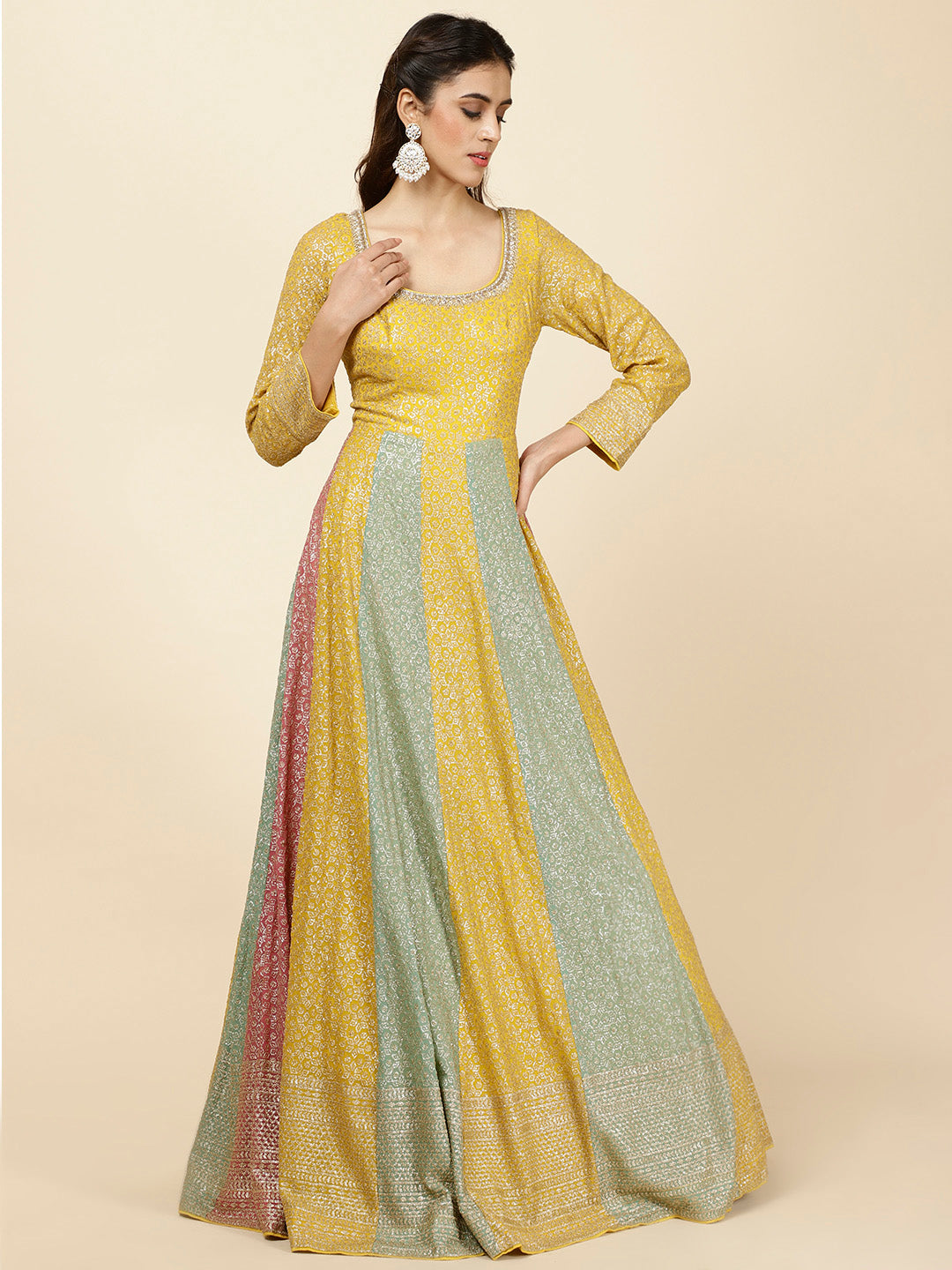 Sequin Embroidered Georgette Kurta With Churidar &amp; Dupatta