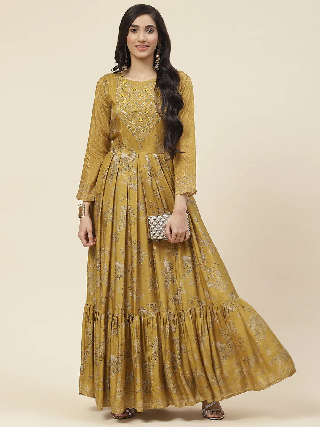 Printed With Yoke Embroidered Muslin Kurta