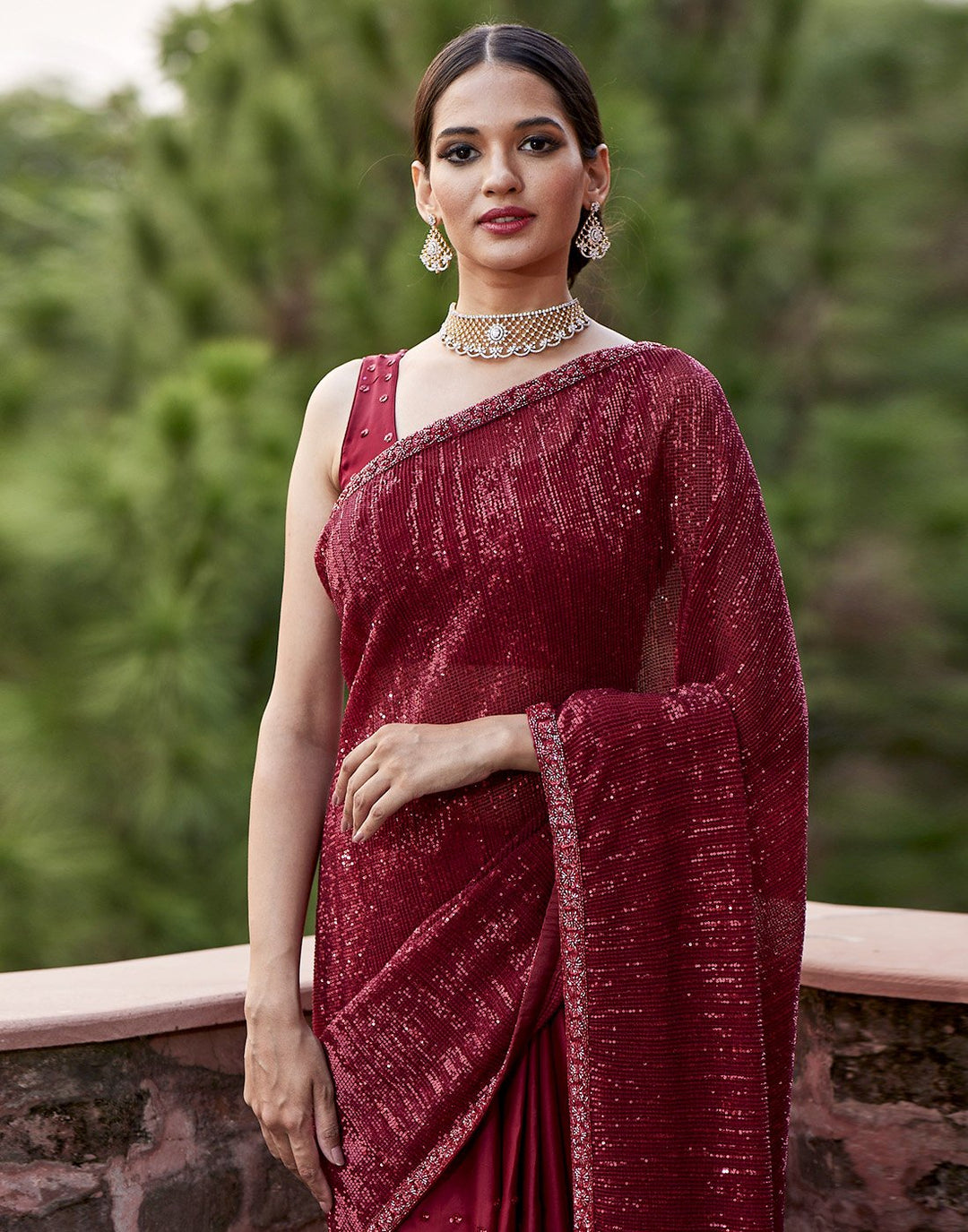 MBZ Meena Bazaar-Satin Silk Saree With Sequence Work