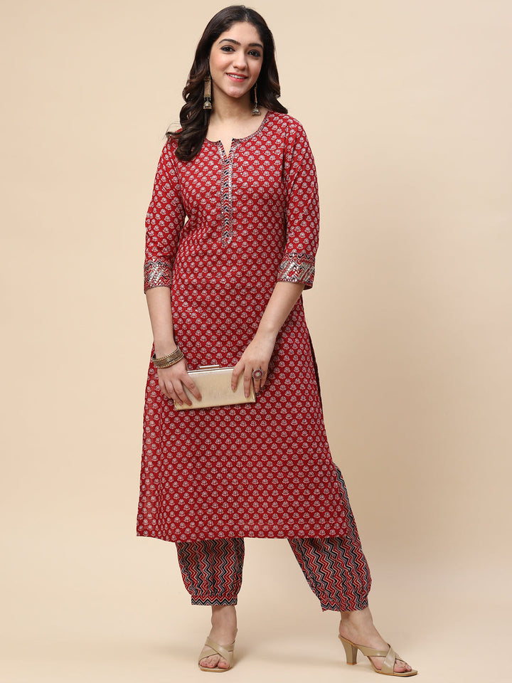Printed Cotton Kurta With Pants