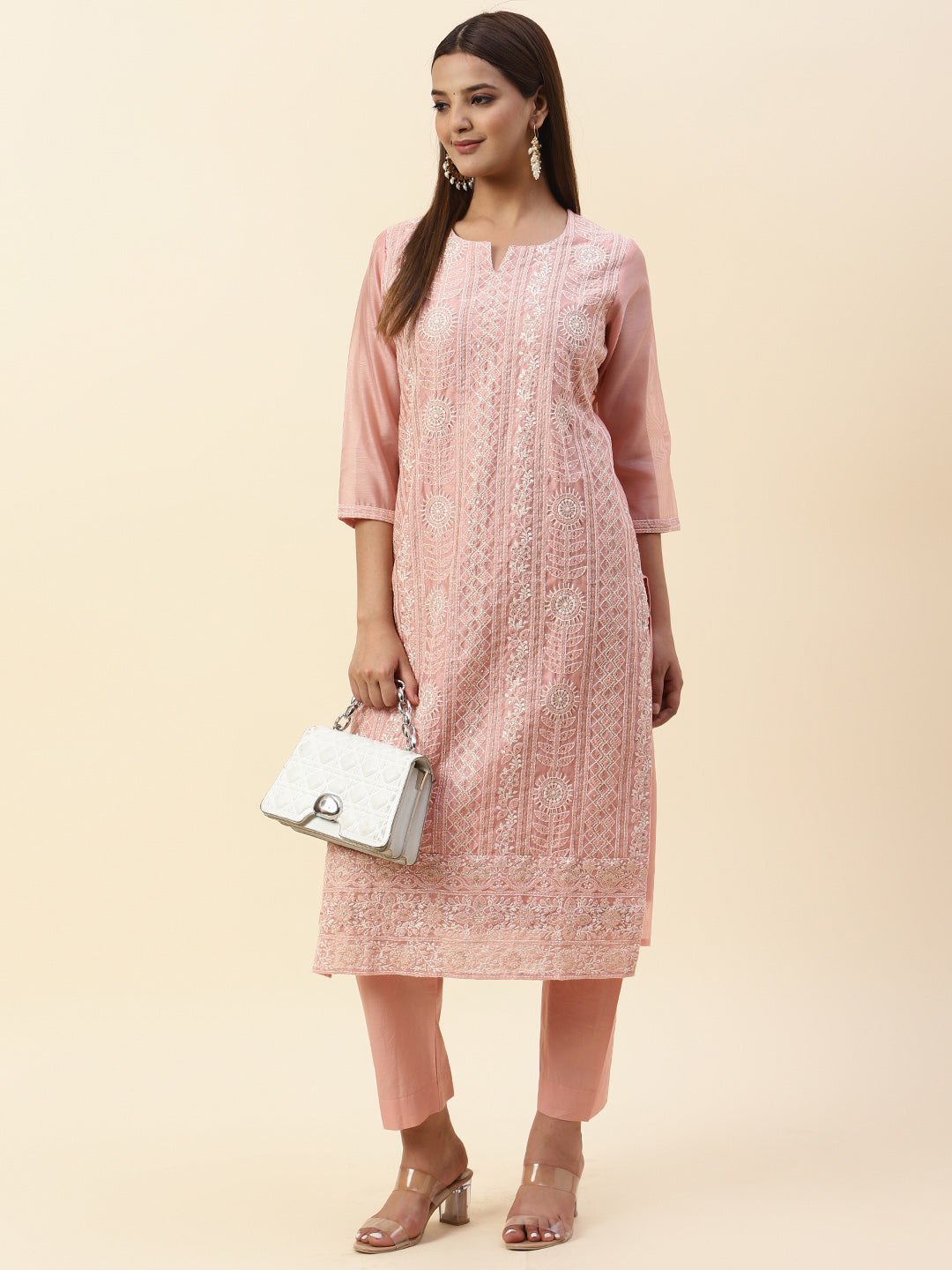 Embroidered Chanderi Kurta With Pants