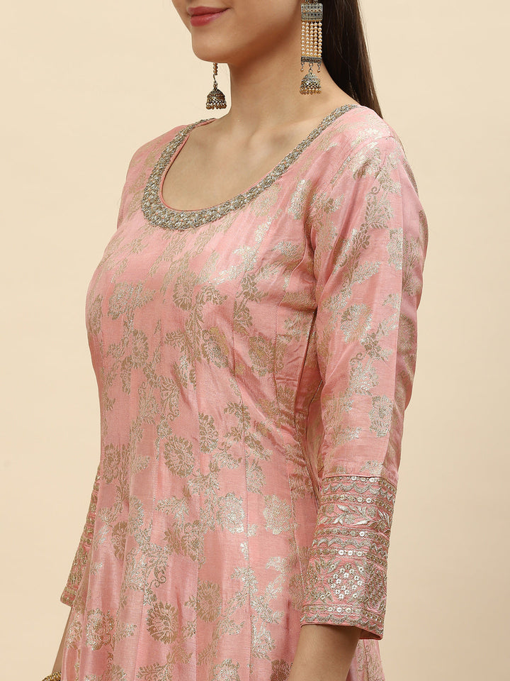 Brocade Embroidered Banarasi Handloom Kurta With Churidar &amp; Dupatta