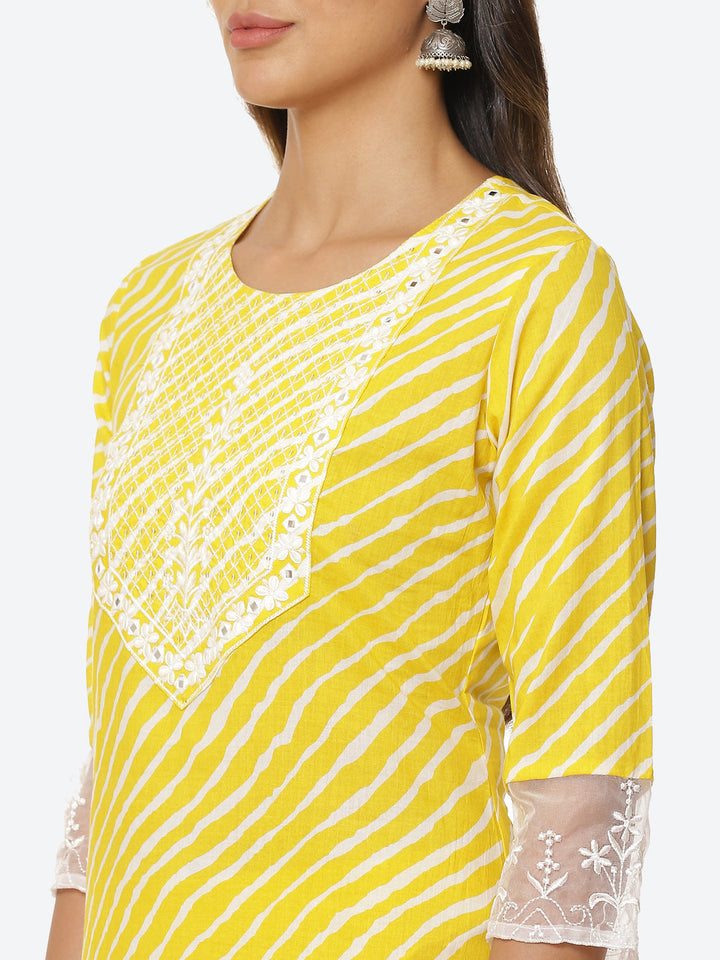 Printed Cotton Kurta With Pant &amp; Chiffon Dupatta