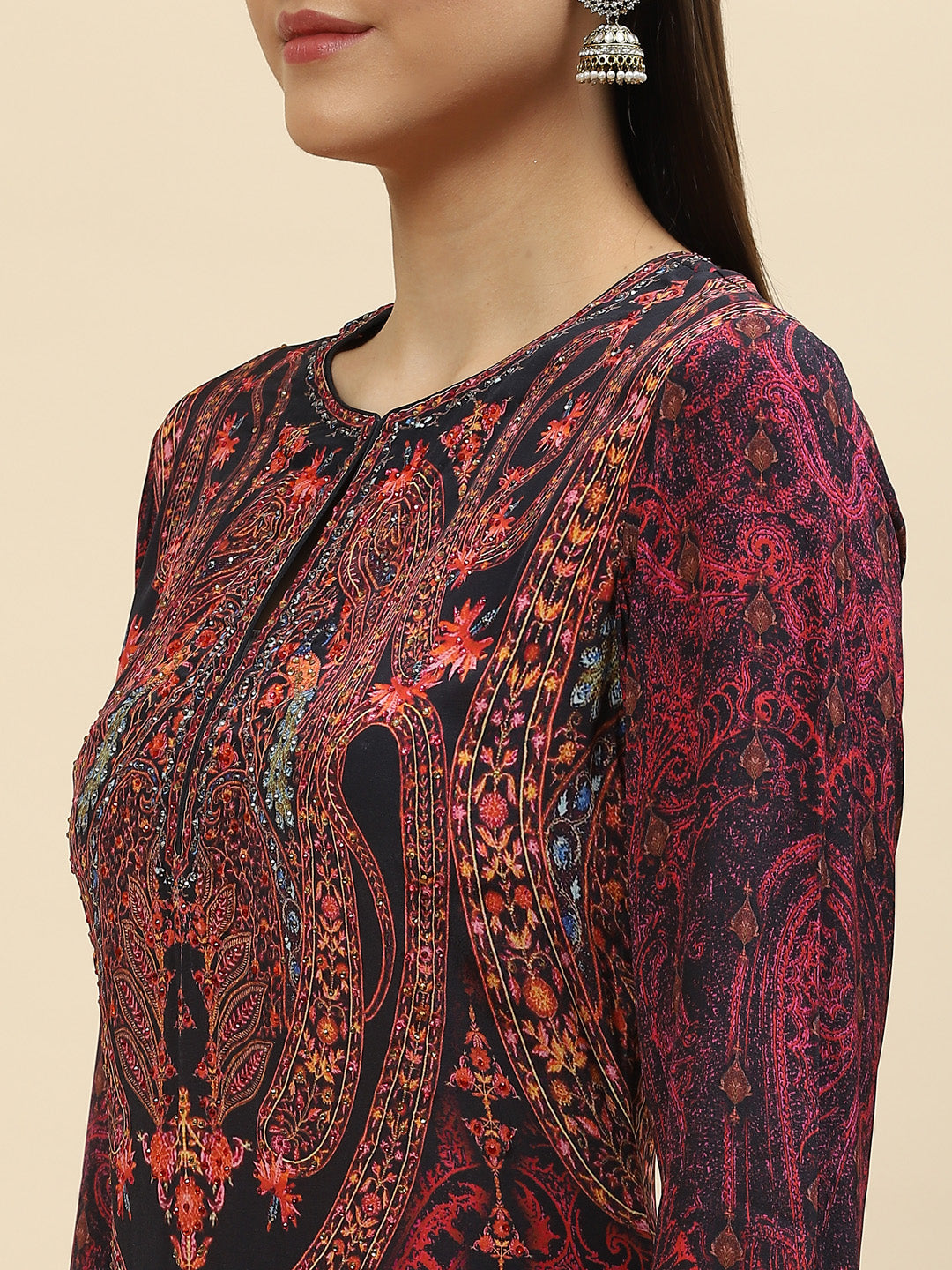 Floral Digital Printed Crepe Kurta With Palazzo &amp; Net Dupatta