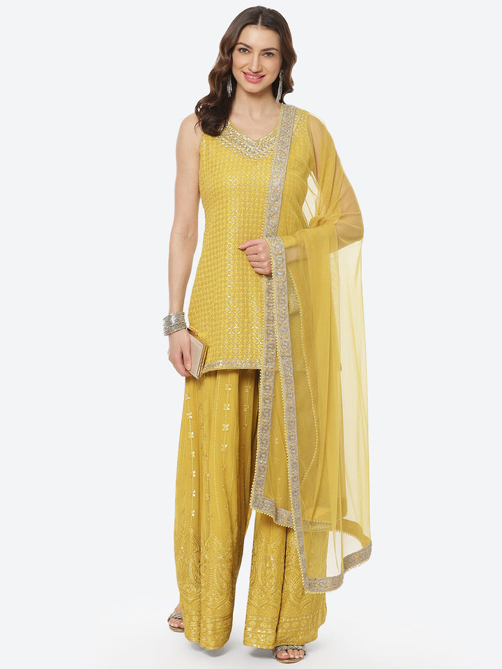 Resham Jaal Georgette Stitched Salwar Kameez With Net Dupatta