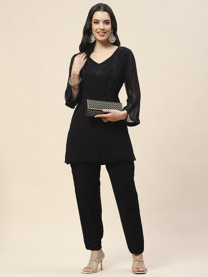 Swarovski Georgette Short Kurta With Pants