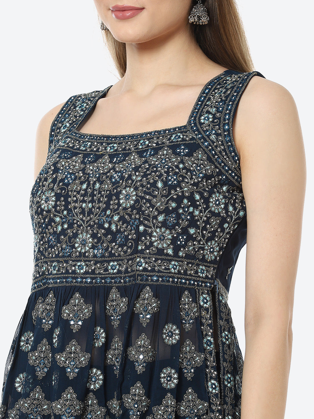 Resham Embroidered Georgette Choli With Lehenga &amp; Net Dupatta