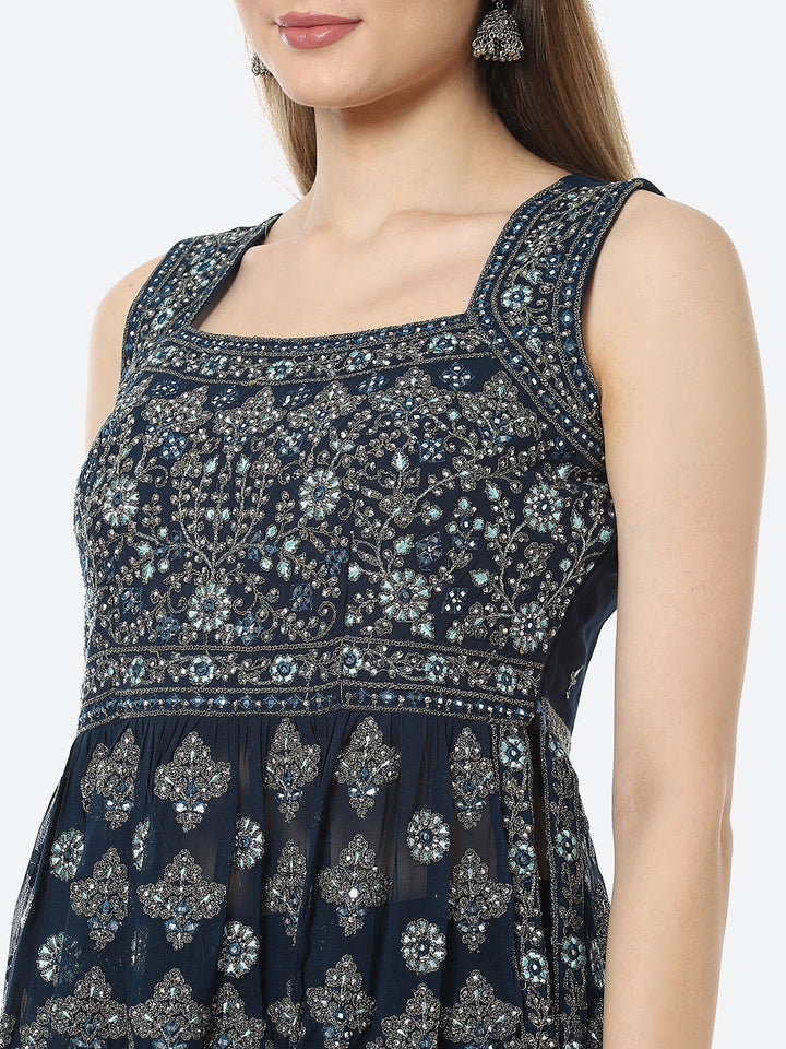 Resham Embroidered Georgette Choli With Lehenga &amp; Net Dupatta