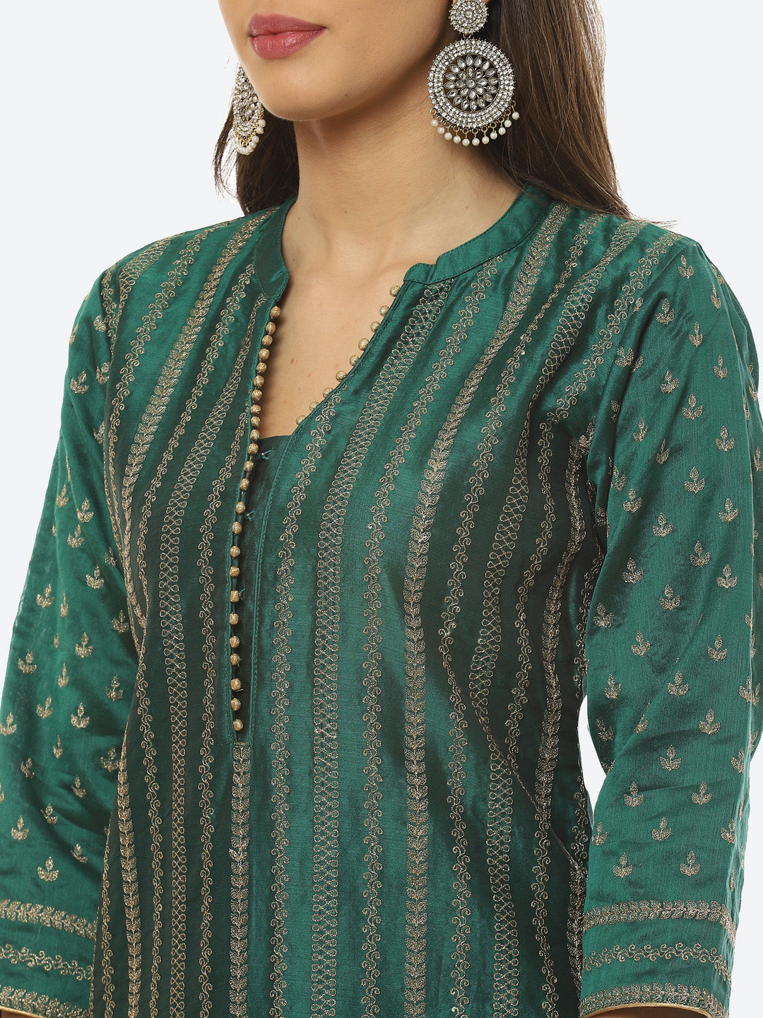 Resham Embroidered Booti Border Chanderi kurta With Pant &amp; Dupatta