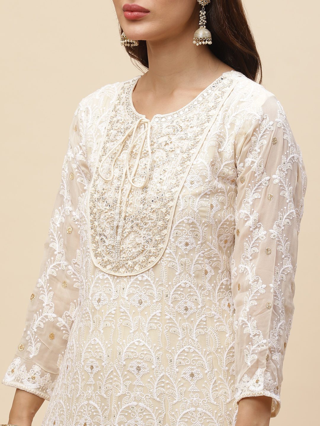 Resham Jaal Georgette Kurta With Pants &amp; Dupatta