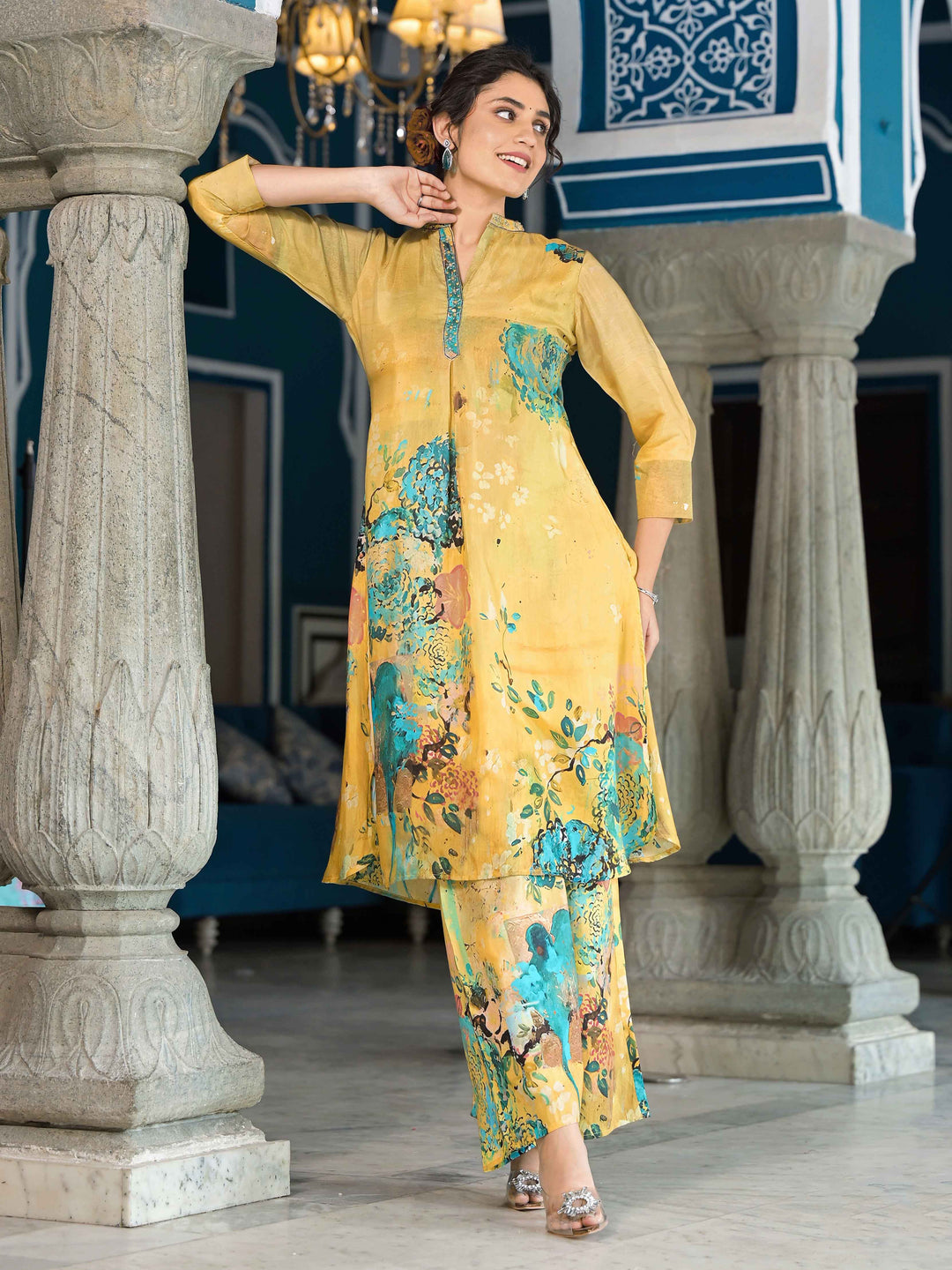Floral Printed Cotton Straight Kurta With Palazzo