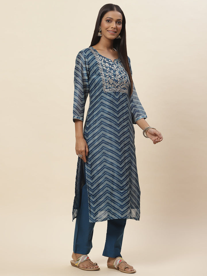 Printed Printed Chanderi Kurta With Pants