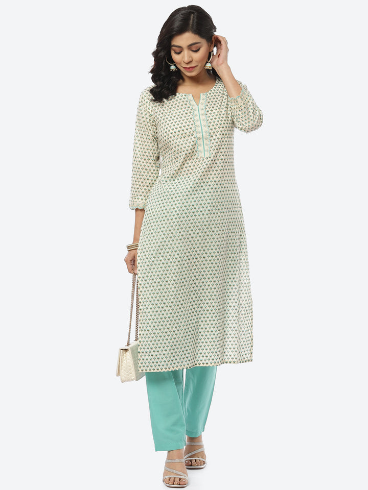 Floral Printed Cotton Kurti With Pant