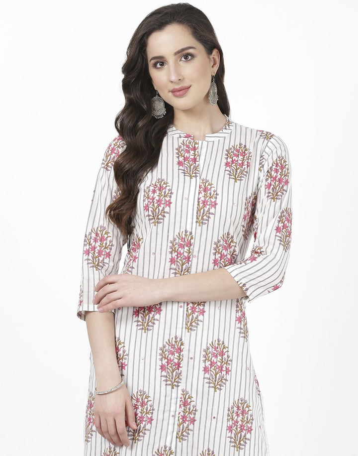 MBZ Meena Bazaar-Cream Cotton Kurti