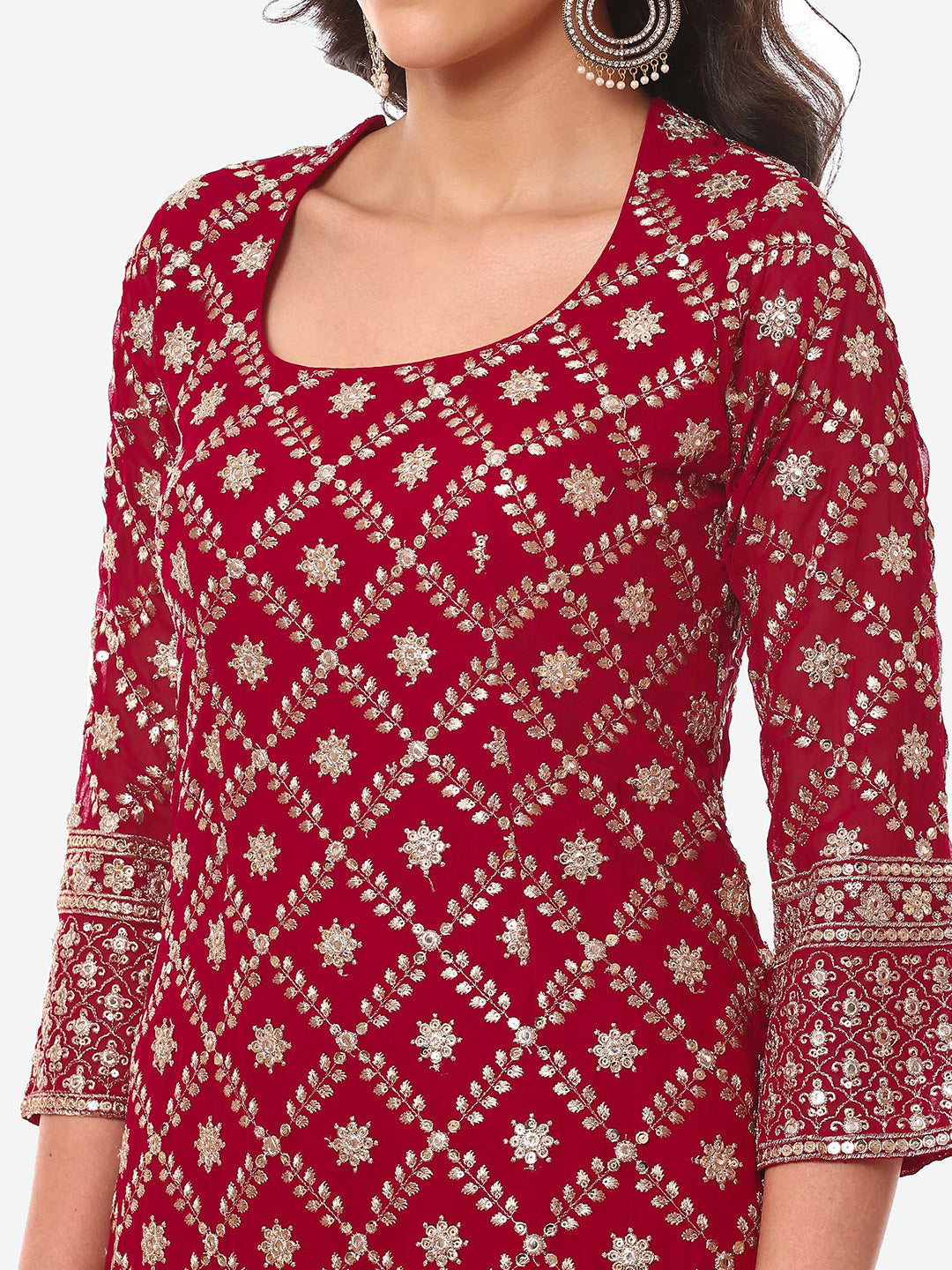 Zari Zaal Embroidered Georgette Kurti With Sharara &amp; Dupatta