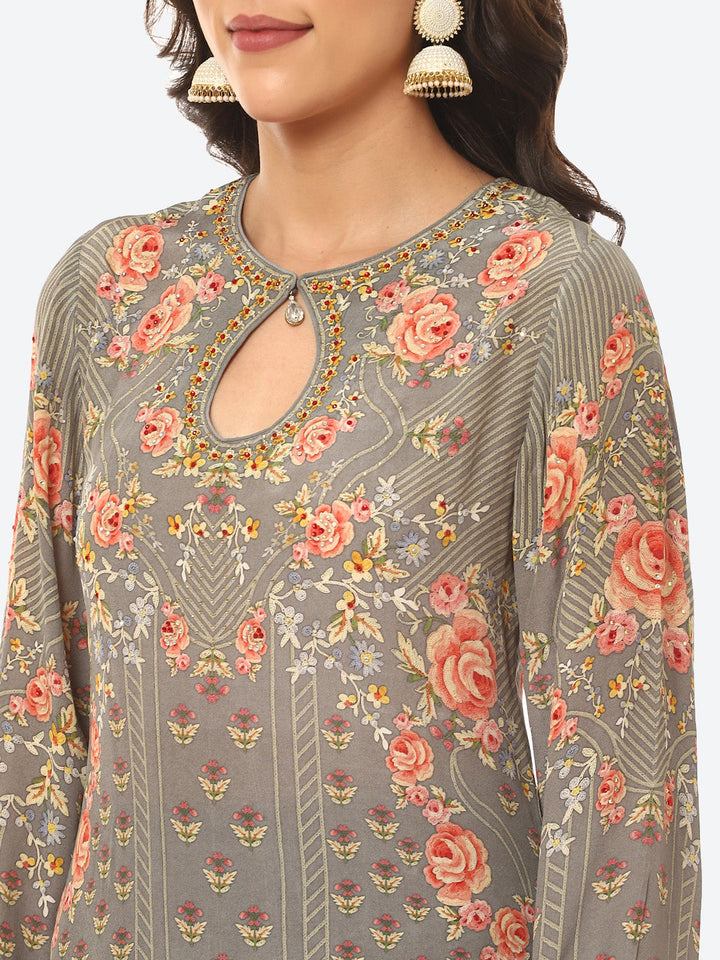 Digital Printed Crepe Kurta With Palazzo &amp; Georgette Dupatta