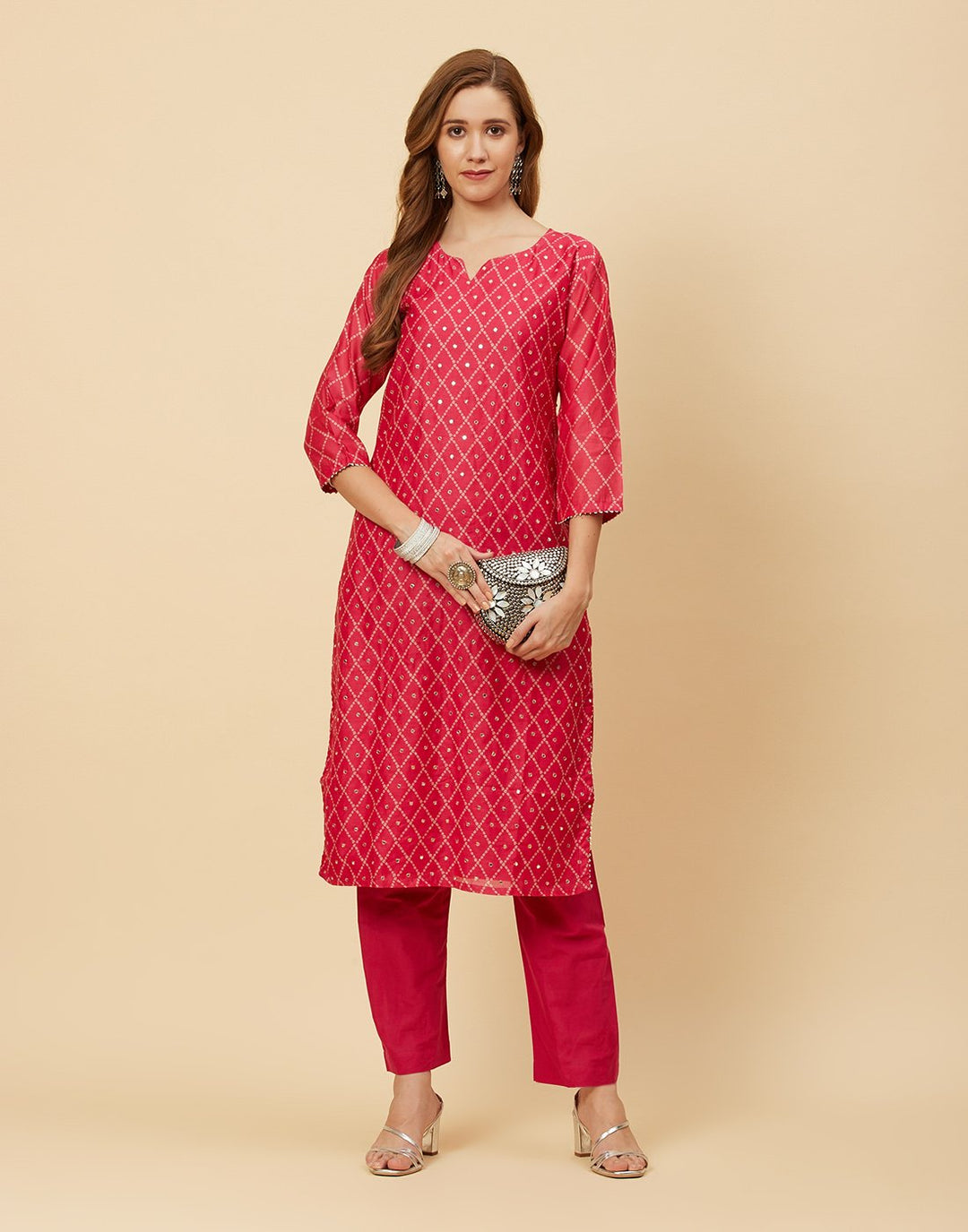 Embroidered Chanderi Kurti With Pant