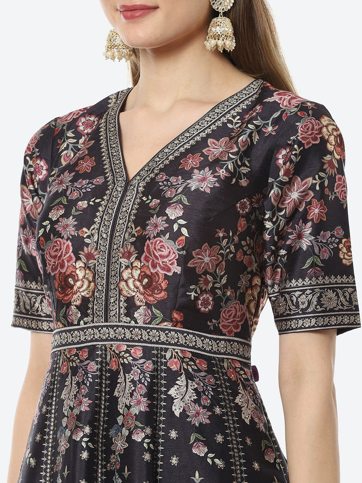 Digital Floral Printed Anarkali Kurta With Churidar &amp; Georgette Dupatta