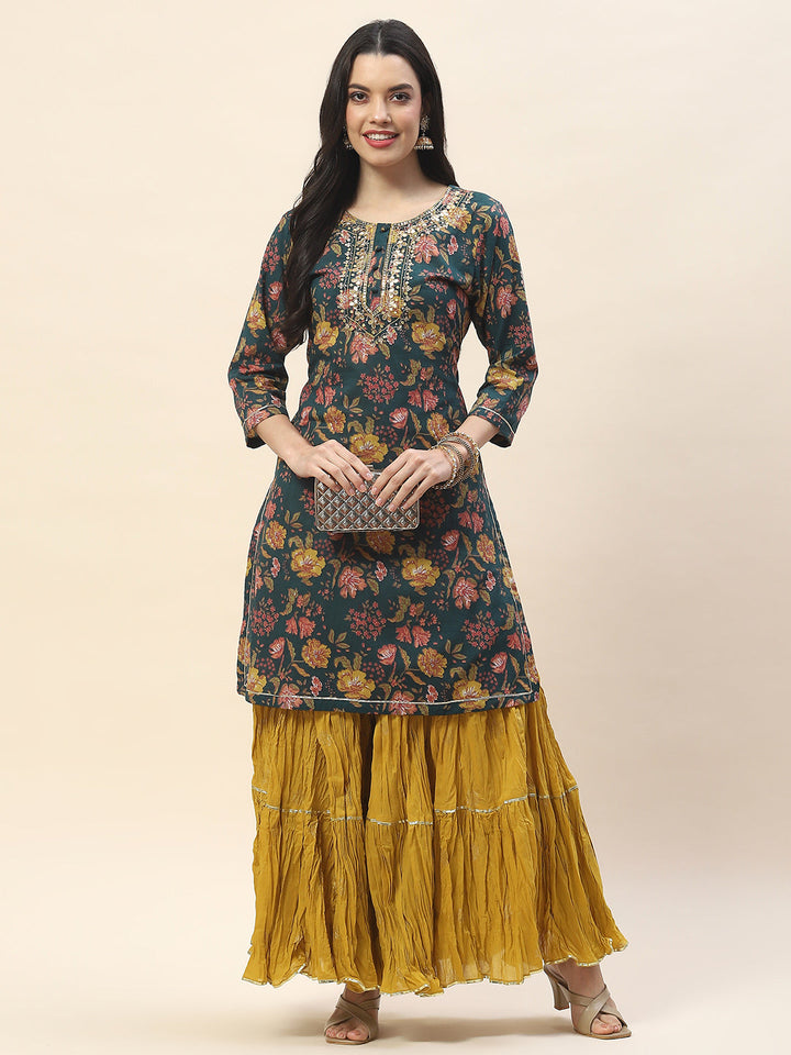 Printed Cotton Kurta With Sharara