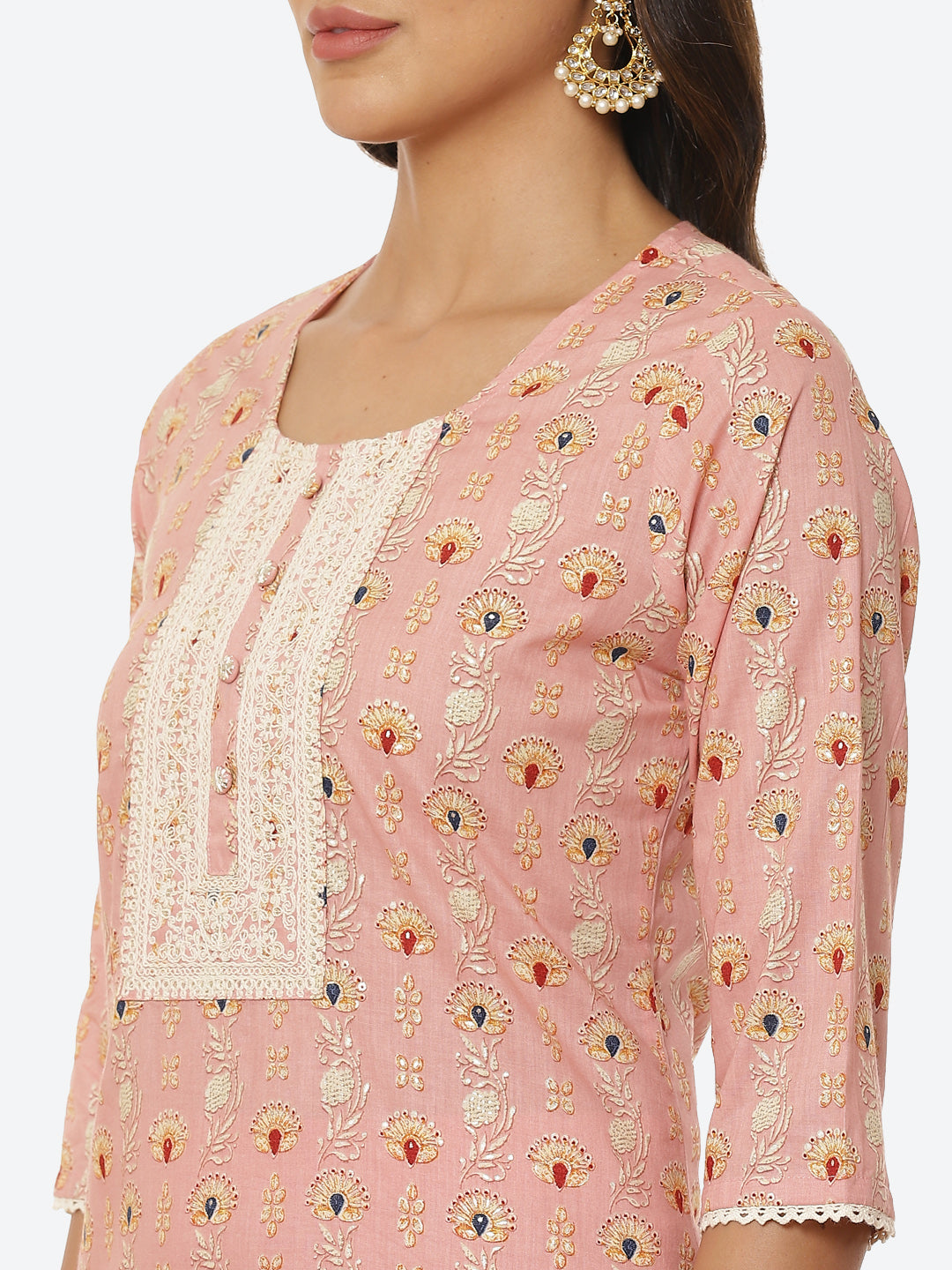 Floral Printed Cotton Kurta With Pant &amp; Cotton Dupatta