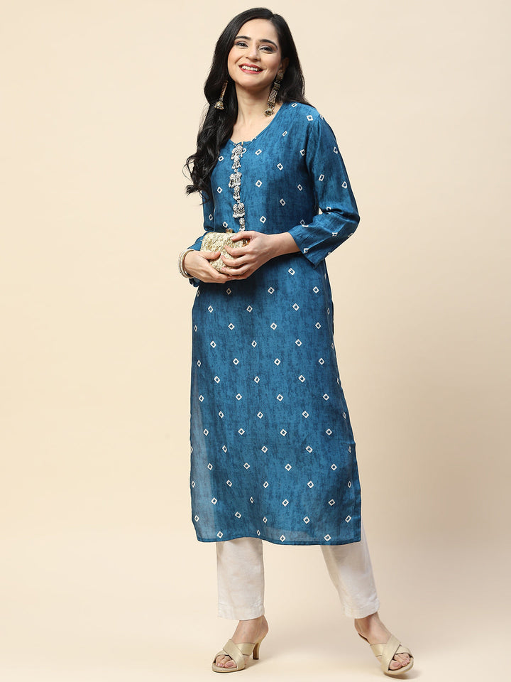 Printed With Yoke Embroidered Muslin Kurta