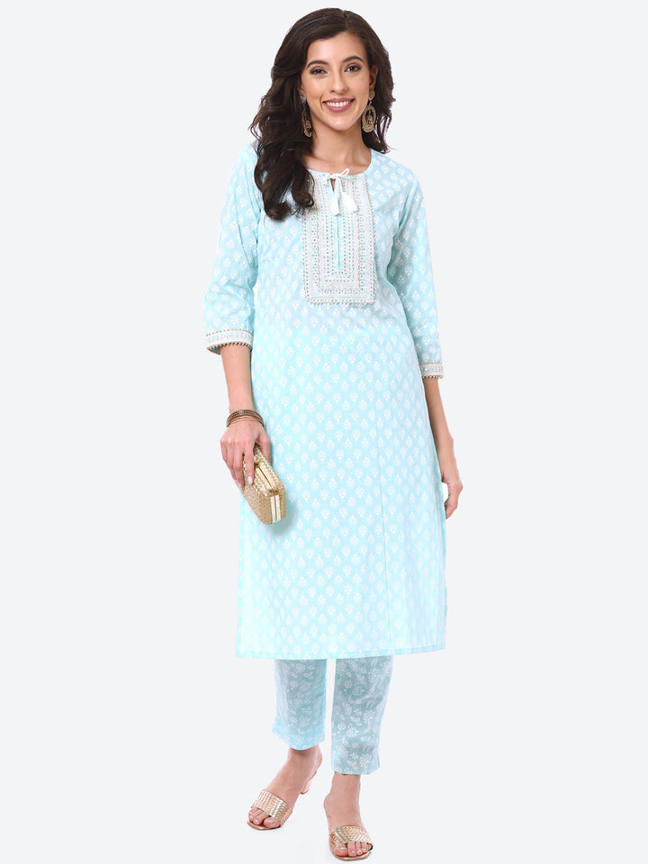 Sequin Work Printed Cotton Kurta With Pant